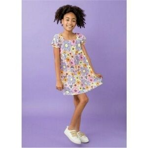 Girls floral mini dress flower floral daisy short sleeve purple pink yellow